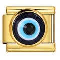 Gold-plated stainless steel Italian modular charm link with blue Evil Eye design - Evil Eye Style (ICJ578-1) / 5 Pieces