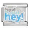 Charm per bracciale italiano in acciaio inossidabile con design smaltato 'hey!' blu e grigio - Stile hey! (ICJ1421) / 5 Pezzi/Confezione