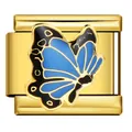 Gold-plated stainless steel Italian charm modular link with blue butterfly design - Blue Butterfly Style (ICJ584-1) / 5 Pieces