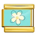 Gold stainless steel Italian charm link with light blue flower pattern for DIY bracelet - Light Blue White Flower Pattern (ICP-YCAA0073-2)