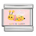 Eslabón de amuleto italiano en acero con abeja linda y frase Life is Sweet decorado - Abeja Plata (ICP-YCAA0082-1)