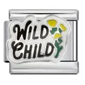 Maglia per bracciale modulare italiano in acciaio con scritta Wild Child smaltata bianca - Stile Wild Child (ICJ1424) / 5 Pezzi/Confezione