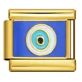 Gold-plated titanium steel Italian modular charm link featuring a blue Evil Eye design - Blue Evil Eye (ICJ690-2) / 5 Pieces