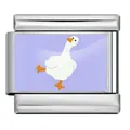 Eslabón de charm italiano modular de acero con diseño de dibujos animados de ganso blanco - Ganso Blanco Plata (ICP-YCAA0083-1)