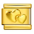 Maglia per bracciale italiano in acciaio inossidabile dorato con design a doppio cuore in rilievo - Design Doppio Cuore (ICY1367) / Oro