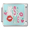 Charm modulare italiano in acciaio inossidabile con scritta KISS ME e cuori - Stile KISS ME (ICJ1439) / 5 Pezzi/Confezione