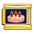 Gold-plated titanium steel Italian charm link with blue enamel birthday cake and candles - Birthday Cake Style (ICJ749-2) / 5 Pieces