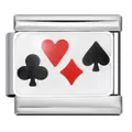Eslabón de charm italiano modular con motivos de palos de póker en negro y rojo sobre acero - Estilo Póker Cuatro Palos (ICJ617-1)