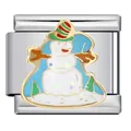 Detalle macro de un abalorio de muñeco de nieve esmaltado en un eslabón de pulsera italiana - Muñeco de Nieve de Navidad (ICJ748-1)