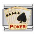 Abalorio modular italiano de acero inoxidable con diseño de poker de picas real - Estilo de Escalera Real de Espadas (ICJ738)