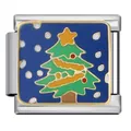Dettaglio del charm albero di Natale in smalto per bracciali modulari italiani - Stile Albero di Natale Blu (ICJ750-1)