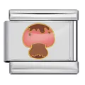 Eslabón para pulsera modular italiana de acero inoxidable con diseño de hongo rosa - Patrón de Seta (ICP-JC106-11S) / Plateado