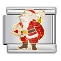 Primer plano de un charm de Papá Noel con purpurina para pulseras italianas de acero inox - Papá Noel con Brillos (ICJ751-1)
