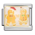 Vista detallada de un eslabón modular de jengibre navideño para pulseras italianas. - Pareja de Jengibre (ICJ752-1)