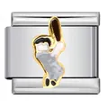 Stainless steel Italian charm bracelet link with enamel baseball player design motif - Baseball Pattern (ICJ673-1)