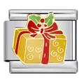 Detalle del eslabón de amuleto italiano esmaltado de caja de regalo de Navidad. - Caja de Regalo de Navidad (ICJ754-1)