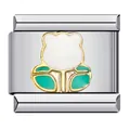 Maglia modulare per bracciale italiano con fiore bianco e foglie smaltate verdi DIY - Motivo a Tulipano (ICJ355) / 1 Pezzo/Confezione