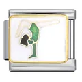 Premium stainless steel Italian charm link with a green glitter gymnast figure - Gymnast Pattern (ICJ880-1)