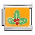 Charm para pulsera modular italiana con diseño de acebo navideño en acero inox - Hojas de Acebo de Navidad (ICJ758-1)