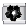 Maglia per bracciale italiano in acciaio inox con fiore nero smaltato per fai-da-te - Motivo Fiore Nero (ICJ327) / 1 Pezzo/Confezione