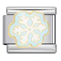 Gros plan d'un charme modulaire italien en émail flocon de neige bleu clair et blanc. - Motif flocon de neige (ICJ759-1)