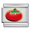 Eslabón de charm italiano en acero inoxidable con diseño de tomate rojo para pulseras DIY - Patrón de Tomate (ICP-JC147-3S) / Plateado