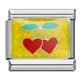 Charm link italiano a ciliegia a cuore in acciaio inox per bracciali modulari DIY - Motivo Ciliegia Cuore (ICJ329) / 1 Pezzo/Confezione