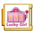 Module de breloque italienne en or avec motif de machine à sous rose Lucky Girl - Motif de Machine à Sous Chanceuse Or (ICP-JFAA0037-2) / 5 Pièces/Paquet