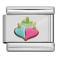 Eslabón de pulsera italiana de acero inoxidable con diseño de corazones y llamas - Patrón de Llama de Doble Corazón (ICP-JC147-5S) / Plateado