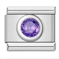 Modulo charm italiano in acciaio inossidabile con gemma viola tonda per gioielli DIY - Stile Pietra Viola (Y1407)