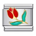 Link per bracciale modulare italiano in acciaio inossidabile con motivo di tulipano - Tulipano Rosso (ICJ281)