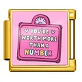 Breloque modulaire italienne rose avec texte 'YOU'RE WORTH MORE THAN A NUMBER' - Motif de Citation de Valeur Or (ICP-JFAA0040-2) / 5 Pièces/Paquet