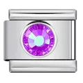Maglia charm italiana in acciaio inossidabile con cristallo viola tondo per bracciali DIY - Stile Pietra Viola Fluorescente AB (Y1472)