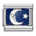 Modulo charm italiano in acciaio inossidabile con luna e stella su sfondo blu notte - Stile Cielo Stellato Luna con Volto (ICJ685)