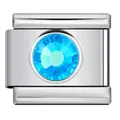 Maglia charm italiana in acciaio inossidabile con un brillante cristallo rotondo blu acquamarina - Stile Blu Fluorescente AB (Y1471)