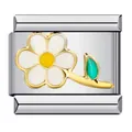 Link per bracciale italiano in acciaio inossidabile con margherita bianca e foglia - Margherita Bianca (ICJ259)