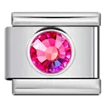 Maglia charm italiana in acciaio inossidabile con una pietra di cristallo rosa sfaccettata - Stile Pietra Rosa Rosso Fluorescente AB (Y1469)