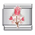 Charme modulaire italien en acier inoxydable avec cœur rose émaillé pour bracelet - Motif Cœur Rose Rose (ICJ481) / 1 Pièce/Paquet