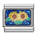 Charm per bracciale modulare italiano in acciaio inox con design a girasole blu glitter - Stile Girasole Cielo Stellato (ICJ561)