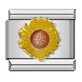Charm modulaire italien tournesol en émail et acier titane poli pour bracelets DIY. - Style Tournesol Doré (ICJ524) / 1 Pièce/Paquet