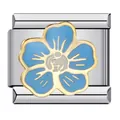 Premium lichtblauwe emaille bloem Italiaanse charm link in goudkleurig titanium staal - Blauwe Vijfbladsbloem Met Gouden Rand Stijl (ICJ201-1)