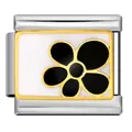 Charm fleur en émail noir et blanc pour bracelet modulaire italien à composer - Motif de Fleur Noir et Blanc (ICJ667-1) / 1 Pièce/Paquet