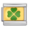 Charme de bracelet modulaire italien avec trèfle à quatre feuilles vert en acier - Motif Trèfle à Quatre Feuilles Vert (ICJ1119) / 1 Pièce/Paquet