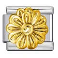 Maillon de charme modulaire italien avec un motif de fleur dorée sur acier inoxydable - Motif Floral en Relief Doré (ICJ1470-1) / 1 Pièce/Paquet