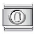 Detailed silver stainless steel modular bracelet link with an embossed number zero design - Relief Number 0 (ICY703)