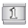 Close-up of silver stainless steel modular link charm with raised number 1 detail - Relief Number 1 (ICY704)