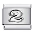 Detail view of silver stainless steel charm with convex number 2 for modular bracelet - Relief Number 2 (ICY705)