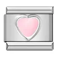 Dettaglio di una maglia per bracciale italiano in acciaio con cuore rosa smaltato. - Cuore Rosa (ICY052)