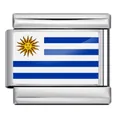 Detailed macro view of an Italian modular bracelet charm with Uruguay flag epoxy design. - Uruguay Flag / 5 Pieces/Pack / Silver