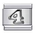 Close-up of stainless steel Italian modular charm with embossed silver number 4 - Relief Number 4 (ICY707)